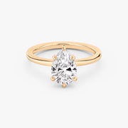 Pear Cut - Plain Band - 6 Prong Classic Ring - 14 K Gold